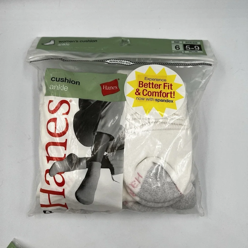 Vintage 2005 Hanes Her Way Ankle Cushion Socks Size 5-9, 6 Pack, New & Sealed
